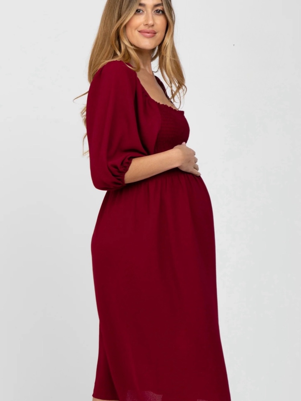 Pinkblush Burgundy Square Neck Maternity Midi Dress